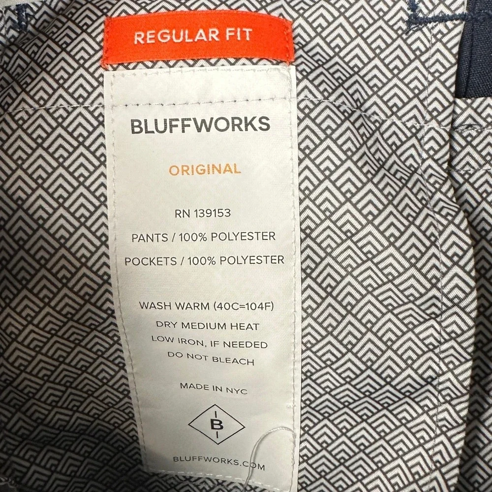 Bluffworks Original Travel Pants Mens 36X32 Blue Regular Fit Chino Flat Front